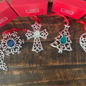LENOX BEJEWELED SILVERPLATE CHRISTMAS ORNAMENTS SET OF 5